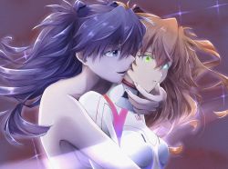 Rule 34 | 2girls, angel (evangelion), aura, bardiel (evangelion), blue eyes, bodysuit, breasts, brown hair, clone, dual persona, evangelion: 3.0+1.0 thrice upon a time, expressionless, glowing, glowing eyes, green eyes, grin, hair ornament, hairclip, hand on another&#039;s face, highres, hug, hug from behind, long hair, multiple girls, multiple persona, neon genesis evangelion, nude, plugsuit, rebuild of evangelion, smile, souryuu asuka langley, white bodysuit