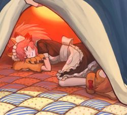 Rule 34 | 1girl, animal ear fluff, animal ears, animal hands, apron, bell, blush, breasts, cat hair ornament, cat paws, closed eyes, collar, fate/grand order, fate (series), fox ears, fox girl, fox tail, gloves, hair ornament, hair ribbon, indoors, jingle bell, kotatsu, kumo955, long hair, lying, maid headdress, neck bell, on side, paw gloves, paw shoes, pink hair, ponytail, red ribbon, ribbon, shoes, sleeping, table, tail, tamamo (fate), tamamo cat (fate), tamamo cat (second ascension) (fate), tatami, under kotatsu, under table, white background