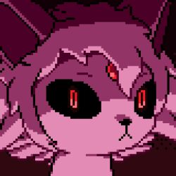 Rule 34 | :&lt;, animal focus, animated, animated gif, black sclera, closed mouth, colored sclera, commission, constricted pupils, creatures (company), espeon, forehead jewel, game freak, gem, gen 2 pokemon, looking at viewer, looping animation, lowres, nintendo, no humans, pink hair, pixel art, pokemon, pokemon (creature), portrait, red background, red eyes, red gemstone, short hair, slit pupils, solo, underlighting, wisgarus