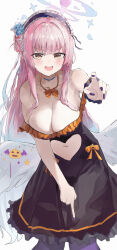 Rule 34 | 1girl, absurdres, blue archive, breasts, cleavage, halloween, highres, jsscj, large breasts, long hair, looking at viewer, mika (blue archive), open mouth, pink hair, simple background, solo, yellow eyes