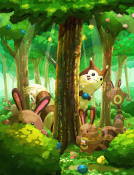 Rule 34 | berry (pokemon), cheri berry, creatures (company), dappled sunlight, day, food, forest, fruit, furret, game freak, gen 2 pokemon, highres, holding, holding food, holding fruit, nature, nintendo, no humans, oran berry, outdoors, pecha berry, pokemon, pokemon (creature), rawst berry, sentret, sitrus berry, sunlight, tree, zousui (zousuioishii)