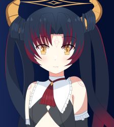 Rule 34 | 1girl, black hair, blush, blush stickers, commission, demon girl, demon horns, eyebrows, eyelashes, fang, highres, horns, idol corp, leafy bow, lily sin, long hair, multicolored hair, virtual youtuber