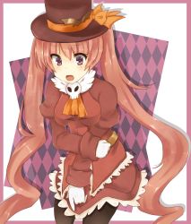 Rule 34 | :o, black pantyhose, dolce (rune factory), gloves, harvest moon, hat, highres, long hair, open mouth, pantyhose, pink hair, purple eyes, roserose-11, rune factory, rune factory 4, skirt, skull, solo, top hat, twintails, white gloves
