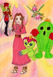 Rule 34 | absurdres, boxing gloves, brown eyes, brown hair, cactus, cape, covered eyes, digimon, digimon (creature), fairy, flower, highres, lilimon, long hair, mask, monster girl, palmon, petals, plant, plant girl, rosemon, sharp teeth, spines, tachikawa mimi, teeth, togemon