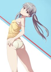 Rule 34 | 10s, 1girl, ass, bad id, bad pixiv id, breasts, covered erect nipples, flat ass, frown, grey eyes, grey hair, highres, isshi pyuma, looking at viewer, monogatari (series), nipples, off shoulder, oikura sodachi, owarimonogatari, panties, small breasts, solo, underwear, underwear only, white panties
