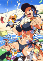 Rule 34 | 3girls, ;p, alcohol, armlet, baba, baseball cap, beach, beer, bikini, blonde hair, blue hair, blush, bottle, breasts, can, cirima, cleavage, crossed legs, day, drinking straw, fairy, hat, lala (ojamajo doremi), large breasts, long hair, majorika, messy, mini person, minigirl, multiple girls, ojamajo doremi, one-piece swimsuit, one eye closed, open mouth, orihime (ojamajo doremi), outdoors, pink hair, sandals, sexually suggestive, side-tie bikini bottom, sitting, sky, spill, spread legs, submerged, suggestive fluid, sunglasses, swimsuit, tongue, tongue out, very long hair, volvox, wink, witch hat, wristband
