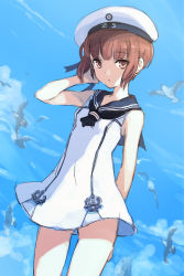 Rule 34 | 10s, 1girl, adapted costume, alternate costume, anchor, bird, brown hair, da-kuro, dakuro, hat, kantai collection, looking at viewer, seagull, short hair, sketch, solo, white hat, z3 max schultz (kancolle)
