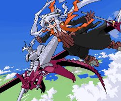 Rule 34 | armor, dragon, flying, lowres, mof, mof&#039;s silver haired twintailed girl, oekaki, original, solo