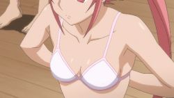 Rule 34 | animated, animated gif, benitsubasa, bra, breasts, lingerie, lowres, nipples, pink hair, sekirei, small breasts, tape measure, topless, underwear, undressing, upper body