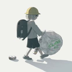 Rule 34 | 1boy, avogado6, backpack, bag, bandage on face, bandages, bandaid, beer can, can, child, commentary, crime prevention buzzer, drink can, male focus, original, randoseru, shorts, strong zero, tagme, trash bag