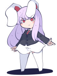 Rule 34 | 1girl, animal ears, black footwear, black jacket, blazer, blush stickers, buttons, chahan (fried rice0614), closed mouth, collared shirt, full body, highres, jacket, light purple hair, long hair, long sleeves, necktie, one-hour drawing challenge, rabbit ears, red eyes, red necktie, reisen udongein inaba, shirt, shoes, simple background, skirt, solo, thighhighs, touhou, white background, white shirt, white skirt, white thighhighs