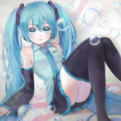Rule 34 | 1girl, black skirt, black sleeves, black thighhighs, blue eyes, blue hair, blue nails, blue necktie, blush, breasts, closed mouth, collared shirt, detached sleeves, grey shirt, hair between eyes, hair ornament, hatsune miku, leaning back, long hair, long sleeves, looking at viewer, meguru (dagmin), miniskirt, nail polish, necktie, pleated skirt, shirt, sitting, skirt, sleeveless, sleeveless shirt, small breasts, solo, thighhighs, twintails, very long hair, vocaloid, wing collar, zettai ryouiki