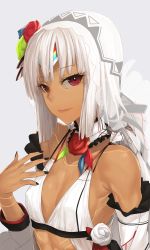 Rule 34 | 10s, 1girl, altera (fate), bare shoulders, black nails, breasts, dark skin, dark-skinned female, fate/extella, fate/extra, fate/grand order, fate (series), i-pan, light smile, lips, looking at viewer, nail polish, red eyes, small breasts, solo, white hair