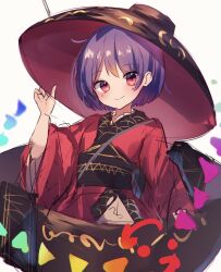 Rule 34 | 1girl, black hat, blush, bowl, bowl hat, closed mouth, hat, highres, japanese clothes, kimono, long sleeves, moshihimechan, obi, one-hour drawing challenge, purple hair, red eyes, red kimono, sash, short hair, simple background, sketch, smile, solo, sukuna shinmyoumaru, touhou, white background, wide sleeves