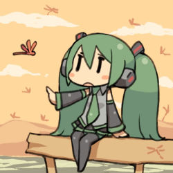 Rule 34 | 1girl, bug, chan co, chibi, detached sleeves, dragonfly, full body, green hair, hatsune miku, bug, solo, twintails, vocaloid, | |