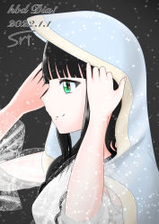 Rule 34 | 1girl, alternate hairstyle, aqua eyes, artist name, artist request, bare shoulders, black background, black hair, blunt bangs, blush, bow, breasts, choker, collarbone, dress, female focus, frilled dress, frills, green eyes, hair over shoulder, heart, heart necklace, highres, hood, hoodie, jacket, jewelry, kurosawa dia, long hair, looking at viewer, looking to the side, love live!, love live! school idol festival, love live! sunshine!!, medium breasts, mole, mole under mouth, necklace, parted lips, plaid, plaid dress, pleated, pleated dress, see-through, see-through sleeves, sideboob, sireto zos, smile, snow, snowing, solo, tiara, upper body, white bow, white choker, white detached collar, white dress, white first love, white first love (love live!), white hoodie, white jacket