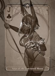 Rule 34 | 1girl, absurdres, animal ears, bare shoulders, breasts, card, claws, covered erect nipples, detached sleeves, from above, groin, halterneck, highres, large breasts, less, looking at viewer, looking up, medium hair, original, rabbit ears, rabbit tail, sidelocks, smile, solo, spikes, tail, tattoo, veil