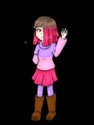 Rule 34 | akumu (glitchtale), bete noire, boots, brown hair, glitchtale, moving, pink eyes, pink hair, pink shirt, purple shirt, red skirt, shirt, short hair, skirt, smile