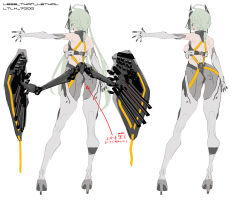 Rule 34 | 1girl, afukuro, ahoge, aqua hair, arrow (symbol), ass, bare shoulders, breasts, character name, commentary request, earrings, elbow gloves, from behind, full body, girls&#039; frontline, glass footwear, gloves, grey pantyhose, hair ribbon, headgear, high heels, highres, jewelry, large breasts, long hair, ltlx 7000 (girls&#039; frontline), multiple views, outstretched arm, pantyhose, ribbon, shield module, sideboob, simple background, standing, strap, thighhighs, thighhighs over pantyhose, translation request, very long hair, white background, white thighhighs