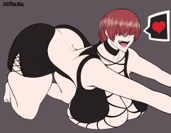 Rule 34 | 1girl, ass, breast press, breasts, butt crack, cleavage, hair over eyes, heart, highres, huge breasts, nirusu, red hair, shermie (kof), snk, solo, spoken heart, tagme, the king of fighters, wide hips
