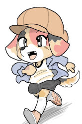 Rule 34 | androgynous, black eyes, dog, furry, gender request, hat, oda takashi, open mouth, running, solo, towel, white background