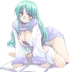 Rule 34 | 1girl, atsumuchi, bad id, bad pixiv id, blush, book, breasts, brown eyes, eternal melody, glasses, green hair, hisakawa chin, large breasts, legs, long hair, mayer staicia, oekaki, round eyewear, simple background, sitting, smile, solo, white background