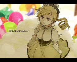 Rule 34 | 10s, 1girl, blonde hair, drill hair, from above, hat, letterboxed, long hair, magical girl, mahou shoujo madoka magica, mahou shoujo madoka magica (anime), popoin, solo, tomoe mami, twin drills, twintails, witch&#039;s labyrinth, yellow eyes