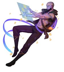 Rule 34 | 1boy, alternate costume, bag, bald, beard, black hair, blue eyes, boots, colored skin, facial hair, full body, headphones, highres, indseind, league of legends, male focus, purple skin, ryze, topless male, solo, tattoo, transparent background