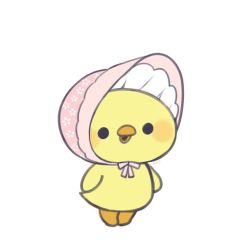 Rule 34 | animal focus, ayu (mog), bird, blush, bonnet, chick, full body, looking at viewer, no humans, original, simple background, solo, white background