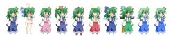 Rule 34 | &gt; &lt;, ^^^, 1girl, ^ ^, alternate color, arm cannon, bikini, blush, breasts, cirno, cirno (cosplay), cleavage, cosplay, crescent, detached sleeves, closed eyes, frog hair ornament, full-face blush, full body, geta, green hair, hair bobbles, hair ornament, hat, highres, kochiya sanae, long hair, long image, medium breasts, moriya suwako, moriya suwako (cosplay), osashin (osada), ponytail, reiuji utsuho, reiuji utsuho (cosplay), shameimaru aya, shameimaru aya (cosplay), skirt, sleeping, smile, snake, swimsuit, third eye, tokin hat, tongue, tongue out, touhou, transparent background, weapon, wide image, wings