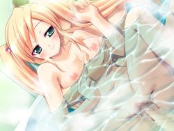 Rule 34 | 1boy, 1girl, bath, blonde hair, blood, blood in water, blush, breasts, censored, defloration, game cg, grabbing, grabbing another&#039;s breast, hetero, mixed-sex bathing, nude, penis, pussy, sex, shared bathing, tagme