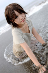 Rule 34 | asian, beach, brown eyes, brown hair, day, kipi-san, ocean, photo (medium), sand, short hair, solo, wet