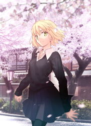 Rule 34 | 1girl, blonde hair, cherry blossoms, cross, jewelry, kyoto, necklace, original, pantyhose, short hair, skirt, solo, takeuchi takashi