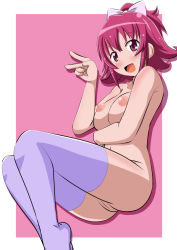 Rule 34 | 1girl, :d, aida mana, bad id, bad pixiv id, blush, breasts, dokidoki! precure, flipped hair, half updo, highres, large breasts, looking at viewer, naruse mai, nipples, nude, open mouth, pink eyes, pink hair, precure, pussy, short hair, smile, solo, thighhighs, uncensored