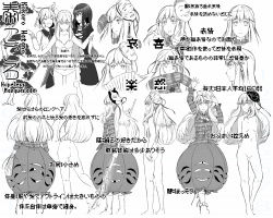 Rule 34 | 3girls, :o, absurdres, arm up, ass, bad id, bad pixiv id, bra, breasts, bubble skirt, character name, character sheet, completely nude, covered mouth, double v, earmuffs, expressionless, expressions, face, folding fan, fox mask, from behind, from side, full body, greyscale, hand fan, hand up, hata no kokoro, hi you (flying bear), highres, hijiri byakuren, long hair, long sleeves, looking at viewer, mask, mask on head, monochrome, mouth mask, multiple girls, multiple views, naginata, noh mask, nude, panties, plaid, plaid shirt, polearm, shirt, skirt, small breasts, socks, standing, text focus, touhou, toyosatomimi no miko, translation request, turnaround, underwear, underwear only, v, weapon