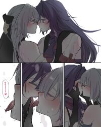 Rule 34 | 2girls, after kiss, blush, bronya rand, closed eyes, closed mouth, eye contact, french kiss, grey hair, hand on another&#039;s shoulder, highres, honkai: star rail, honkai (series), kaosmccloud, kiss, long hair, looking at another, multiple girls, open mouth, purple hair, saliva, saliva trail, seele (honkai: star rail), teeth, tongue, tongue out, upper teeth only, yuri