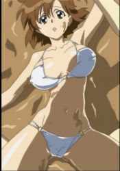 Rule 34 | 00s, 1girl, :o, arm up, armpits, bikini, breasts, breasts apart, brown eyes, brown hair, covered erect nipples, girls bravo, hair between eyes, kojima kirie, large breasts, looking at viewer, lying, messy, mud, mud wrestling, navel, o-ring, o-ring bikini, o-ring bottom, o-ring top, on back, open mouth, pillarboxed, pov, screencap, short hair, solo focus, spread legs, stitched, swimsuit, third-party edit, unaligned breasts, white bikini, wide hips