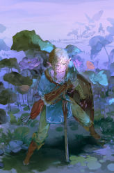 Rule 34 | 1boy, armor, arrow (projectile), blonde hair, blood, blood on face, blue flower, boots, brown footwear, brown gloves, brown pants, collarbone, flower, full body, gloves, holding, holding shield, holding weapon, knee boots, legs apart, link, long sleeves, looking at viewer, male focus, nintendo, outdoors, pants, pauldrons, pointy ears, quiver, shield, short sleeves, shoulder armor, solo, standing, starstruckdon, sword, the legend of zelda, the legend of zelda: breath of the wild, tunic, weapon