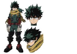 Rule 34 | 1boy, :|, arms at sides, backpack, bag, belt, belt pouch, blank stare, bodysuit, boku no hero academia, cape, character sheet, closed mouth, covered mouth, cropped shoulders, cross-laced footwear, curly hair, expressionless, freckles, from behind, from side, full body, gloves, green bodysuit, green eyes, green hair, green mask, hair between eyes, heroaca anime, legs apart, looking ahead, looking at viewer, male focus, mask, midoriya izuku, multiple views, official art, pouch, profile, red belt, red footwear, second-party source, shoe soles, short hair, spoilers, standing, straight-on, torn cape, torn clothes, torn sleeves, transparent background, turnaround, umakoshi yoshihiko, utility belt, white gloves, yellow bag, yellow cape