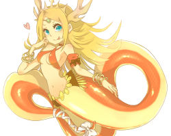 Rule 34 | 1girl, artist request, blonde hair, blue eyes, echidna (p&amp;d), lamia, midriff, monster girl, navel, puzzle &amp; dragons, smile, solo