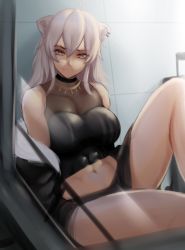 Rule 34 | 1girl, :3, abs, absurdres, ahoge, animal ear fluff, animal ears, bad id, bad pixiv id, bare shoulders, belt, black jacket, black legwear, black shirt, blush, breasts, cleavage, closed mouth, crop top, fur-trimmed jacket, fur trim, grey eyes, grey hair, grey skirt, hair between eyes, highres, hololive, jacket, jewelry, knees, large breasts, lion ears, lion girl, lion tail, long hair, looking at viewer, midriff, miniskirt, navel, necklace, o-ring, off shoulder, open clothes, open jacket, pencil skirt, see-through, see-through cleavage, shirt, shishiro botan, shishiro botan (1st costume), sidelocks, sitting, skirt, solo, stomach, tail, unzipped, virtual youtuber, window, zaki (zaki btw), zipper footwear, zipper pull tab, zipper skirt