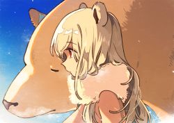 Rule 34 | 1girl, animal ears, bear, bear ears, blonde hair, closed mouth, commentary, day, english commentary, enpera, from side, fur trim, keishin, long hair, original, outdoors, polar bear, profile, red eyes, scarf, solo