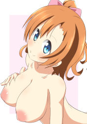 Rule 34 | 10s, 1girl, bad id, bad pixiv id, blue eyes, blush, breasts, brown hair, completely nude, highres, inverted nipples, kosaka honoka, large breasts, looking at viewer, love live!, love live! school idol project, naruse mai, nipples, nude, puffy nipples, revision, smile, solo