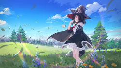 Rule 34 | 1girl, animal ears, black hair, blue eyes, brown eyes, chinese commentary, cloud horizon, commentary request, hat, highres, jofang, lily linglan, smile, virtual youtuber, witch hat, wolf ears, wolf girl, yellow eyes