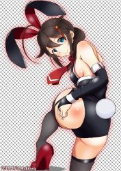Rule 34 | 1girl, 2016, ahoge, animal ears, ass, bare shoulders, black thighhighs, blue eyes, braid, breasts, commentary request, dated, detached collar, detached sleeves, fake animal ears, fingerless gloves, garter straps, gloves, hair between eyes, hair flaps, hair ornament, hair over shoulder, high heels, kantai collection, leg lift, leotard, looking at viewer, looking back, medium breasts, moke ro, necktie, off shoulder, playboy bunny, rabbit ears, rabbit girl, rabbit tail, red footwear, shigure (kancolle), shigure kai ni (kancolle), shoes, sideboob, single braid, smile, solo, tail, thighhighs, thighs