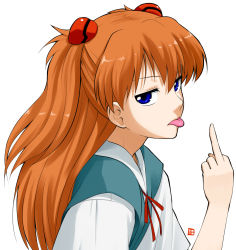 Rule 34 | 00s, 1girl, :p, bad id, bad pixiv id, blue eyes, evangelion: 2.0 you can (not) advance, highres, long hair, middle finger, nagian, neon genesis evangelion, orange hair, rebuild of evangelion, red hair, school uniform, solo, souryuu asuka langley, tongue, tongue out