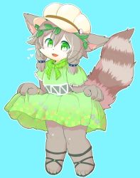 Rule 34 | 1girl, artemis (cat busters), brown hair, cat, cat busters, furry, furry female, green eyes, gut (orange=rythm), hat, head wreath, highres, long hair, open mouth, solo, sun hat