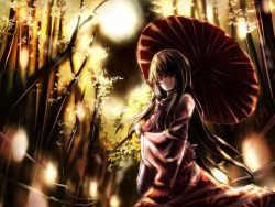 Rule 34 | 1girl, bad id, bad pixiv id, bamboo, bamboo forest, black hair, branch, cherry blossoms, evil smile, floral print, flower, forest, full moon, highres, hime cut, holding, holding umbrella, houraisan kaguya, japanese clothes, kimono, long hair, long sleeves, looking at viewer, moon, nature, night, night sky, oil-paper umbrella, over shoulder, parasol, plant, red eyes, sketch, sky, smile, solo, thkani, touhou, tree, umbrella, wide sleeves