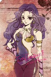 Rule 34 | 1girl, breasts, cleavage, commentary request, dress, earrings, final fantasy, final fantasy ii, highres, jewelry, long hair, maria (ff2), purple eyes, purple hair, smile, solo, yadoso