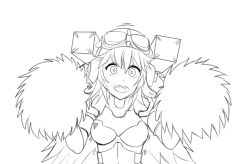 Rule 34 | 1girl, animification, armor, blonde hair, bodysuit, breasts, cheerleader, gloves, goggles, goggles on head, greyscale, helmet, hmage, lineart, long hair, looking at viewer, mecha musume, medium breasts, monochrome, northstar (titanfall), personification, pom pom (cheerleading), smile, titanfall, titanfall (series), titanfall 2